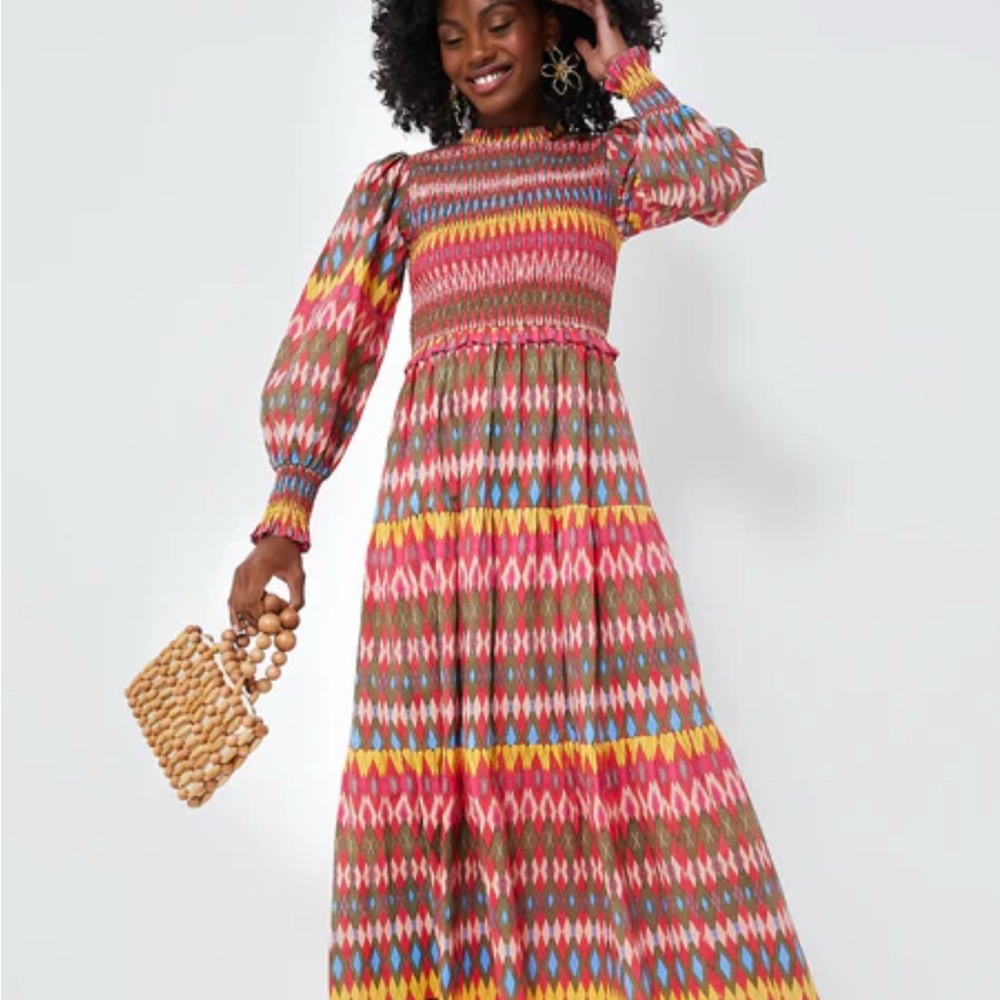 Tuckernuck Ro’s Garden Pink, Yellow & Green Ikat Maxi Dress